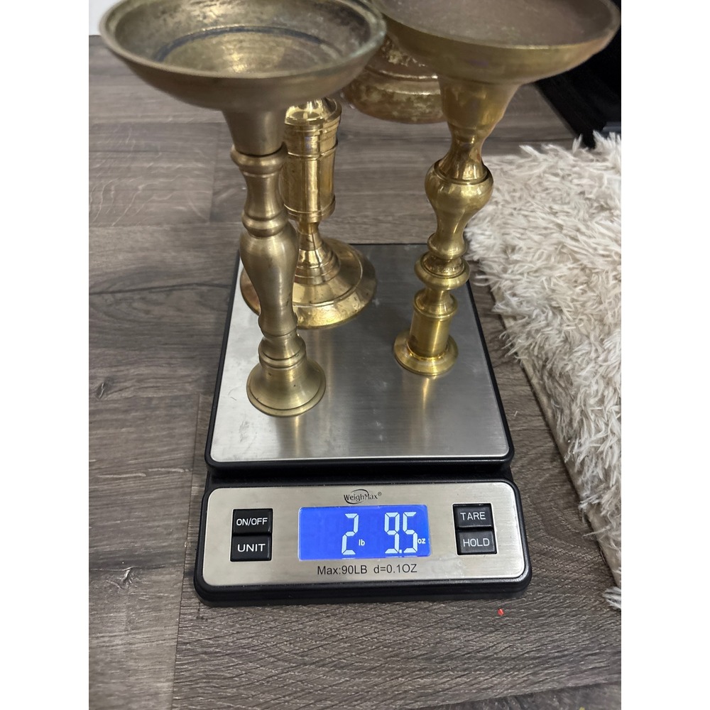3 Vintage Solid‎ Brass Candlesticks Holders Ornate Elegant Taper Mid Century - Picture 5 of 5
